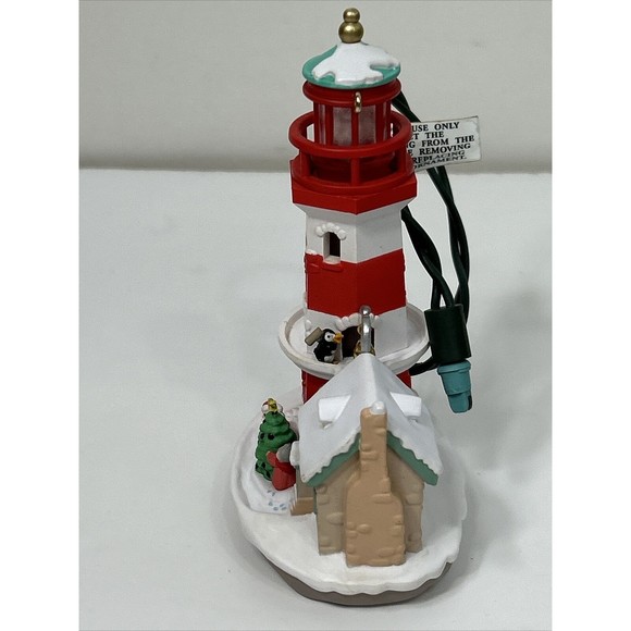 Hallmark Keepsake Ornament Lighthouse Greetings Flashing Light Tree Mr Mrs Claus - Picture 7 of 9